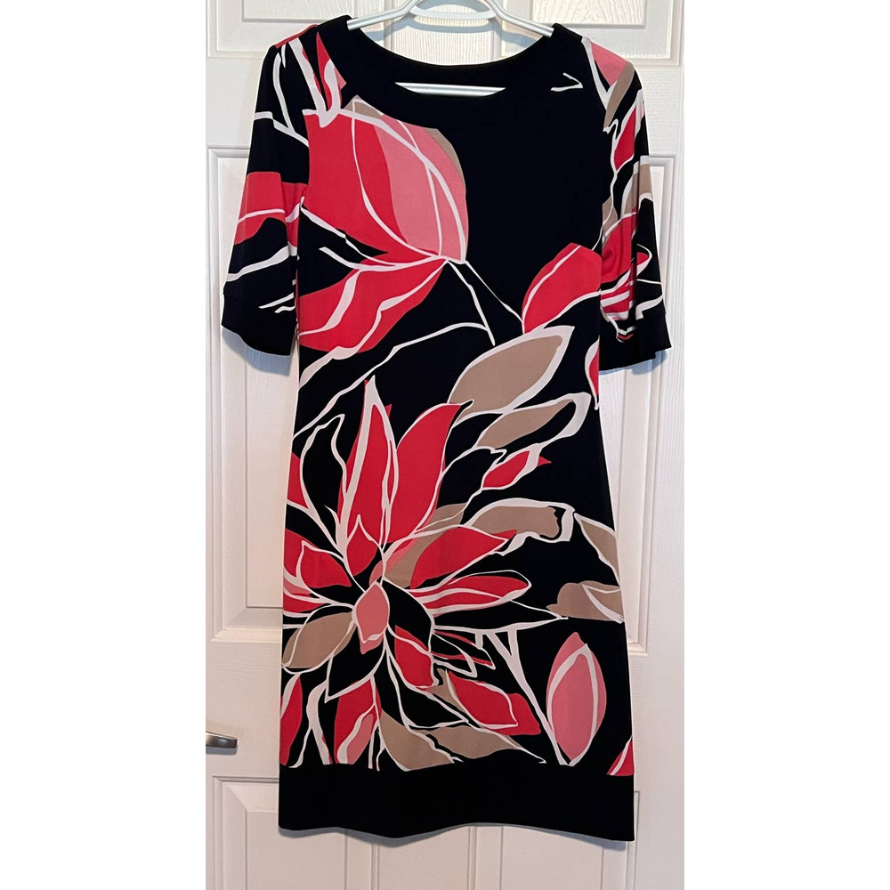 Liz Claiborne Women's Short Sleeve Pullover Multicolor Dress Size 4 36" Long x
